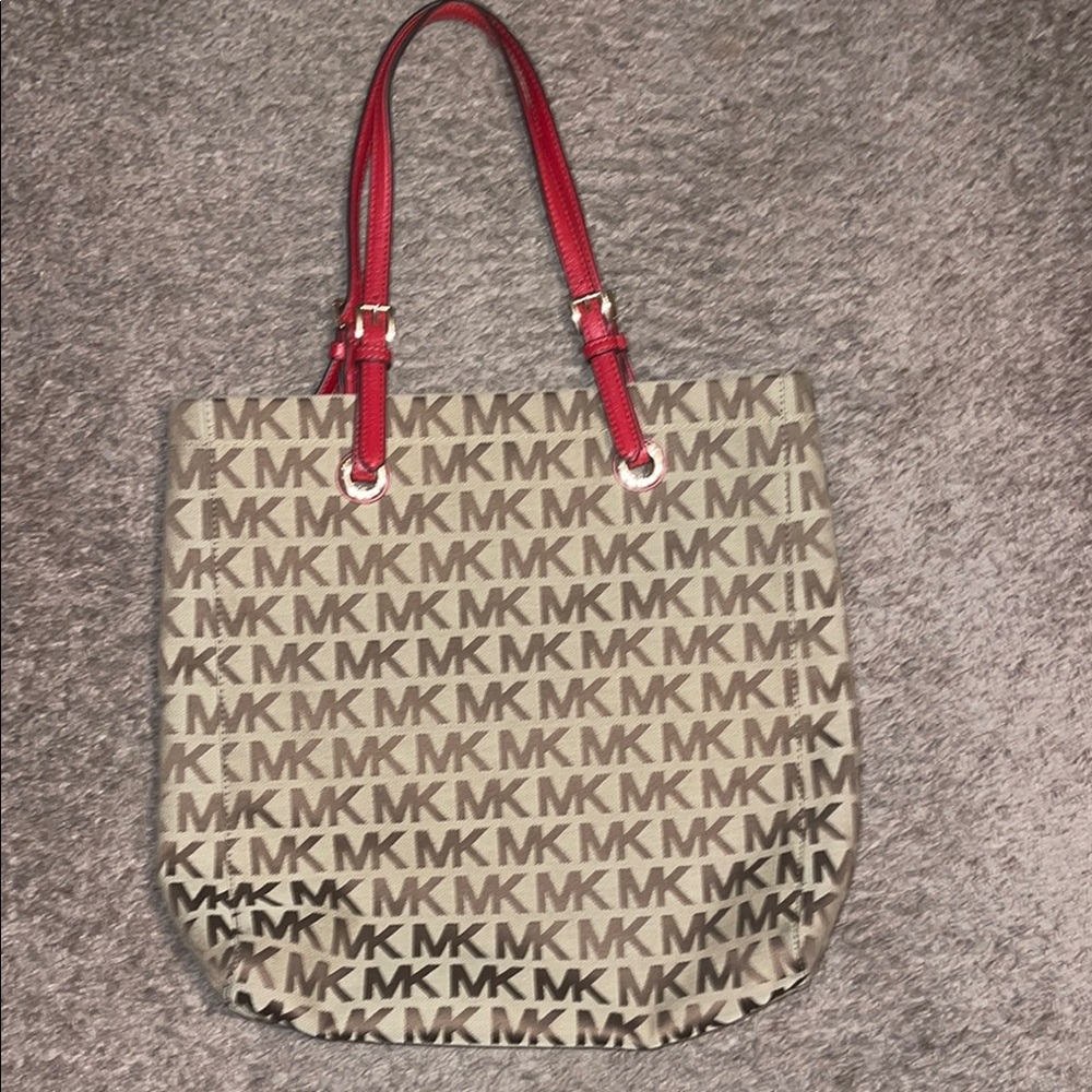 Michael Kors Red and Brown Signature Tote